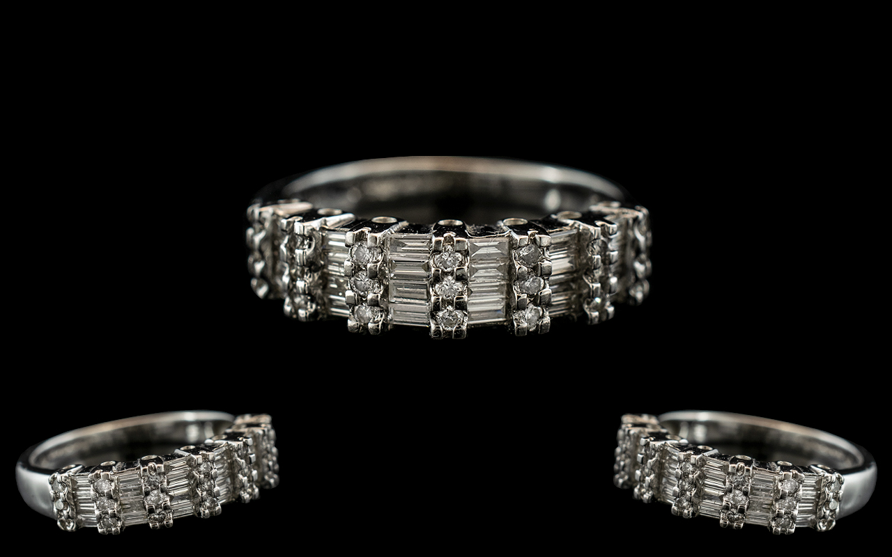 Ladies 18ct White Gold Baguette and Brilliant Cut Diamond Set Ring with Full Hallmark for 18ct - - Bild 2 aus 3