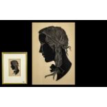 Eric Gill Woodcut 'The Plait', a silhouette style portrait of the artist's daughter Petra,