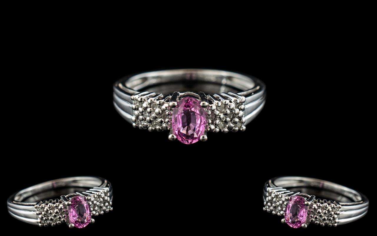 Ladies - Attractive 10ct White Gold Pink Sapphire and Diamond Set Dress Ring. Marked 9ct Gold to - Bild 3 aus 3