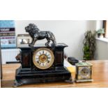 A Belgian Slate Mantle Clock by the Ansonia Clock Company of New York,
