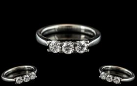 Ladies Superb 18ct White Gold 3 Stone Diamond Ring. The Round Brilliant Cut Diamonds of Top Colour /