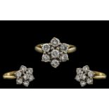 18ct Gold Attractive 7 Stone Diamond Set Dress Ring - Flower head Setting.