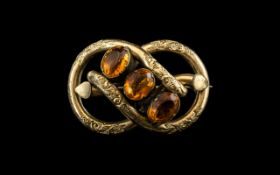 Antique Citrine Pinchbeck Brooch. Gold Pinchbeck Brooch with 3 Large Citrine Stones, Brooch of Large