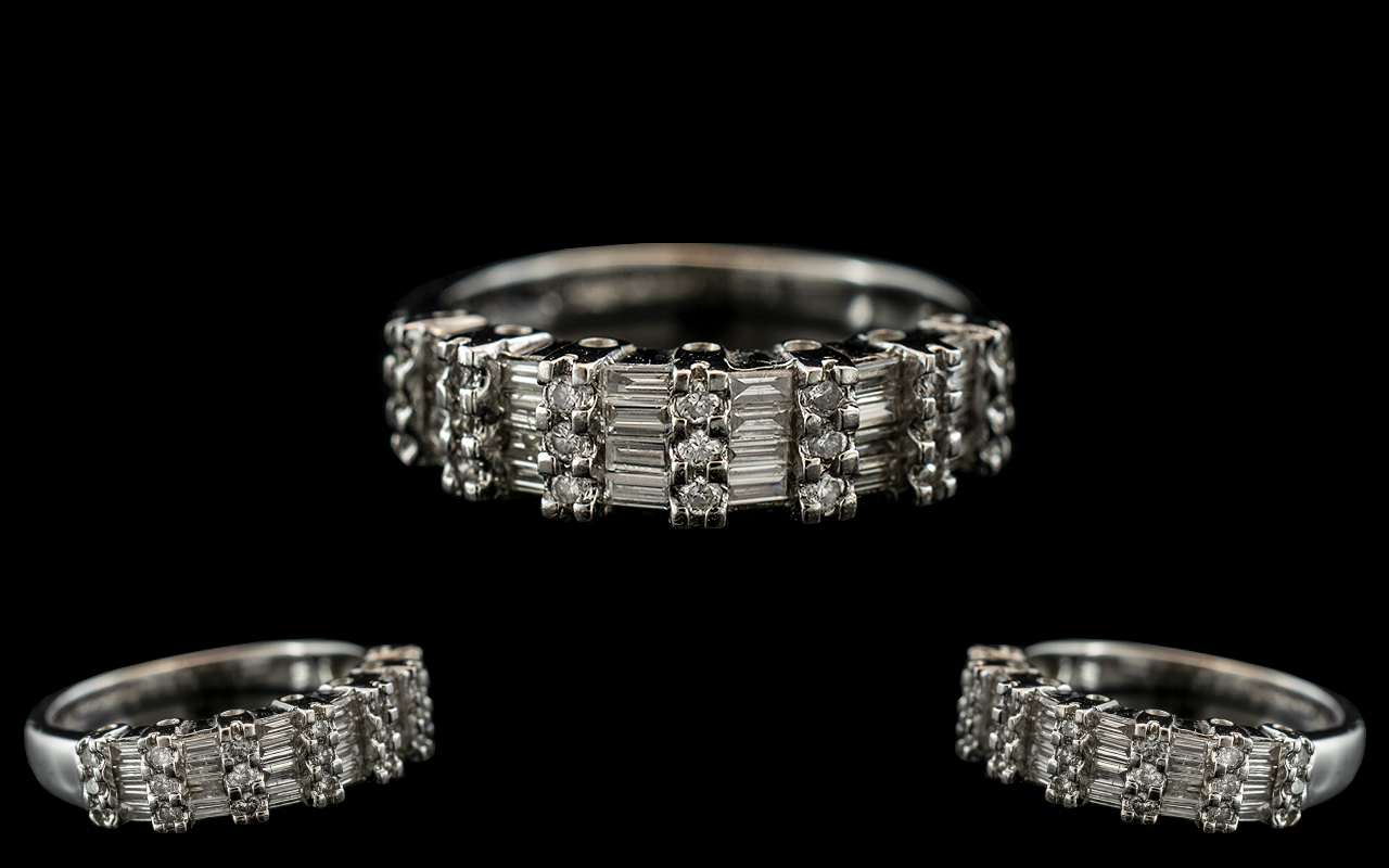 Ladies 18ct White Gold Baguette and Brilliant Cut Diamond Set Ring with Full Hallmark for 18ct - - Image 3 of 3