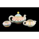 Mackenzie-Childs 'High Tea' Set comprising Tea Pot, Milk Jug and Sugar Bowl, in excellent condition,