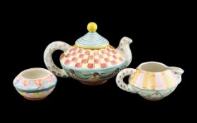 Mackenzie-Childs 'High Tea' Set comprising Tea Pot, Milk Jug and Sugar Bowl, in excellent condition,