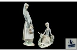 Lladro - Hand Painted Porcelain Figures ( 2 ) In Total. Comprises 1/ Girl with Dove, Model No