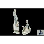 Lladro - Hand Painted Porcelain Figures ( 2 ) In Total. Comprises 1/ Girl with Dove, Model No