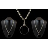 A Fine Quality Sterling Silver Belcher Chain with Attached Round Silver Agate Set Pendant of Large