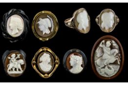 Antique Period Collection of Cameos, Including a 9ct Gold Cameo and a 9ct Gold Brooch, Both Marked