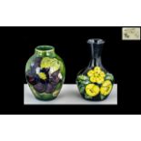 Moorcroft Pair of Tubelined Small Vases ' Clematis and Buttercup ' Designs.