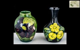 Moorcroft Pair of Tubelined Small Vases ' Clematis and Buttercup ' Designs.