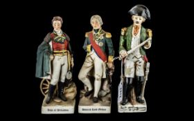 Pair of Tinted Bisque Figures of the Duke of Wellington and Admiral Lord Nelson, each 9 inches (22.