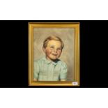 Oil on Board of a Young Boy with Golden Hair, wearing a blue smock; monogrammed AN, dated 1945,