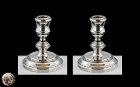 Art Deco Period - Attractive Pair of Sterling Silver Squat Candlesticks of Pleasing Proportions.