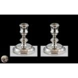 Art Deco Period - Attractive Pair of Sterling Silver Squat Candlesticks of Pleasing Proportions.