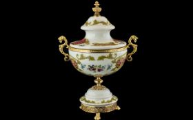 Italian Hand Painted Lidded Vase with Ormolu Mounts, a quality item hand decorated with flowers