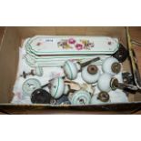 Collection of Vintage Porcelain Door Plates and Matching Porcelain Door Knobs,