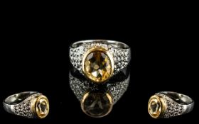 5.60 Ct Yellow Citrine Silver Ring.