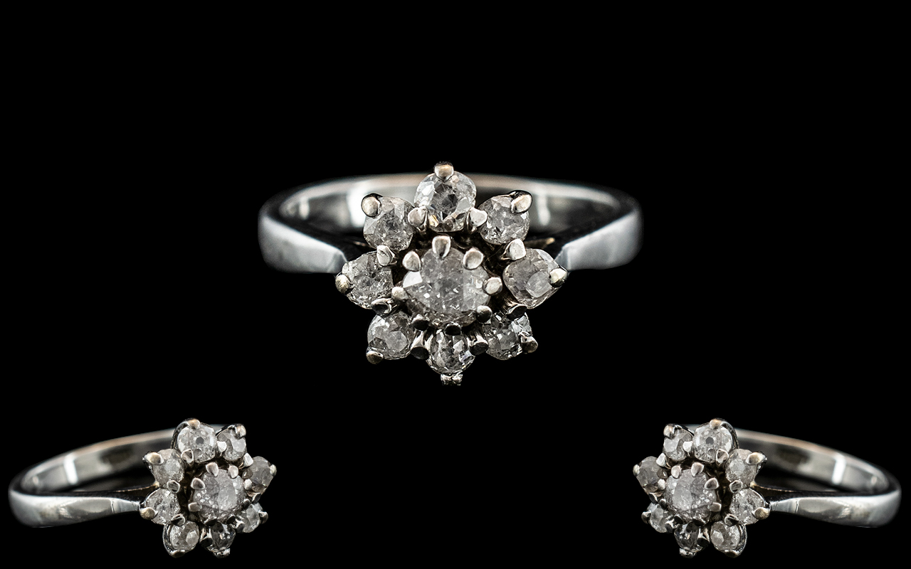 18ct White Gold - Attractive Diamond Set Cluster Ring - Flower head Setting. Marked 18ct to Interior - Image 2 of 3