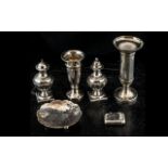 Small Collection of Silver Items comprising small silver vesta case, pair of silver pepper pots,