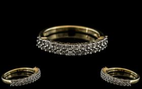 Diamond Half Eternity Ring Set With Two Rows Of Round Brilliant Cut Diamonds, Estimated Diamond