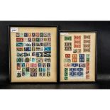 Two Glazed and Framed Stamp Sheets containing various GB stamps from silver jubilee 1935 to Queen