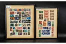 Two Glazed and Framed Stamp Sheets containing various GB stamps from silver jubilee 1935 to Queen