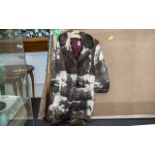 Ladies Full Length Mink Coat, brown and cream fur, collar and revere, with two slit pockets,
