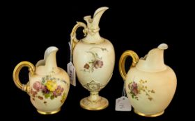 Royal Worcester Blush Ivory Collection ( 3 ) Pieces of Blush Ivory Royal Worcester Jugs, Hand