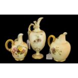 Royal Worcester Blush Ivory Collection ( 3 ) Pieces of Blush Ivory Royal Worcester Jugs, Hand