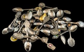 Bag Containing A Quantity Of Souvenir Spoons Including Silver, Plate, Pewter, and Caithness.