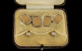 Gentleman's 9ct Gold Pair of Engine Turned Cufflinks with Matching Pair of Studs. In Original Box.