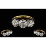 18ct Gold and Platinum - Superb 3 Stone Diamond Set Ring. Full Hallmark to Interior of Shank.