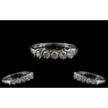 18ct White Gold - Attractive 5 Stone Diamond Set Ring, Contemporary Design.