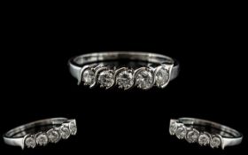 18ct White Gold - Attractive 5 Stone Diamond Set Ring, Contemporary Design.