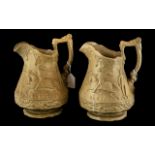 Pair of Biscuit Moulded Pottery Jugs by Ridgeway & Company, published 1845. Depicting Knights