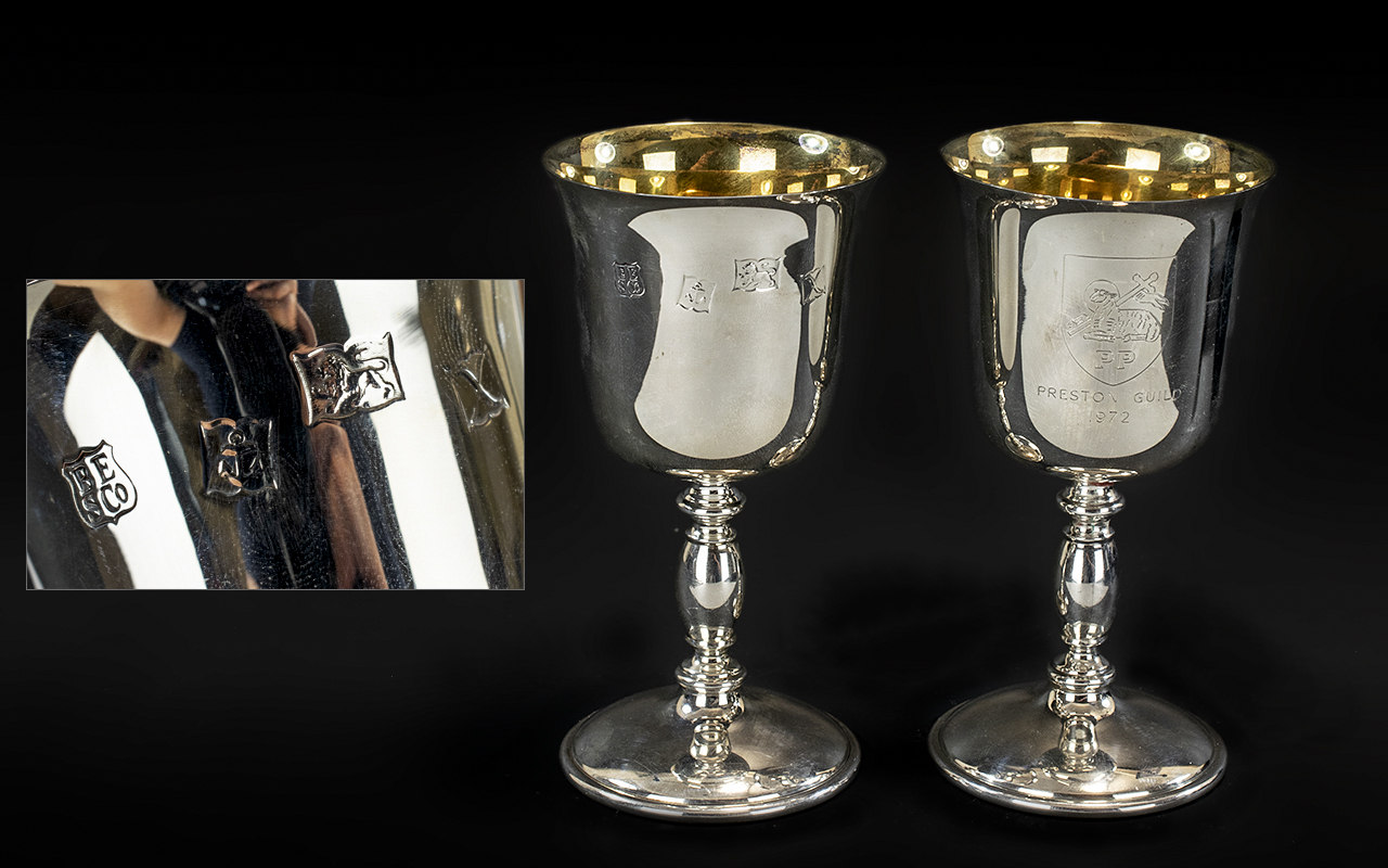 Preston Guild 1972 Pair of Sterling Silver Goblets with Gilt Interiors, Complete with Presentation - Image 2 of 3