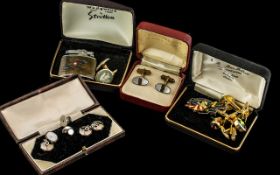 Five Boxed Pairs of Vintage Cufflinks plus a vintage cigarette lighter (6)