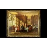 Oleograph After Frank Moss Bennett depicting gentlemen feasting and drinking in an elegant room