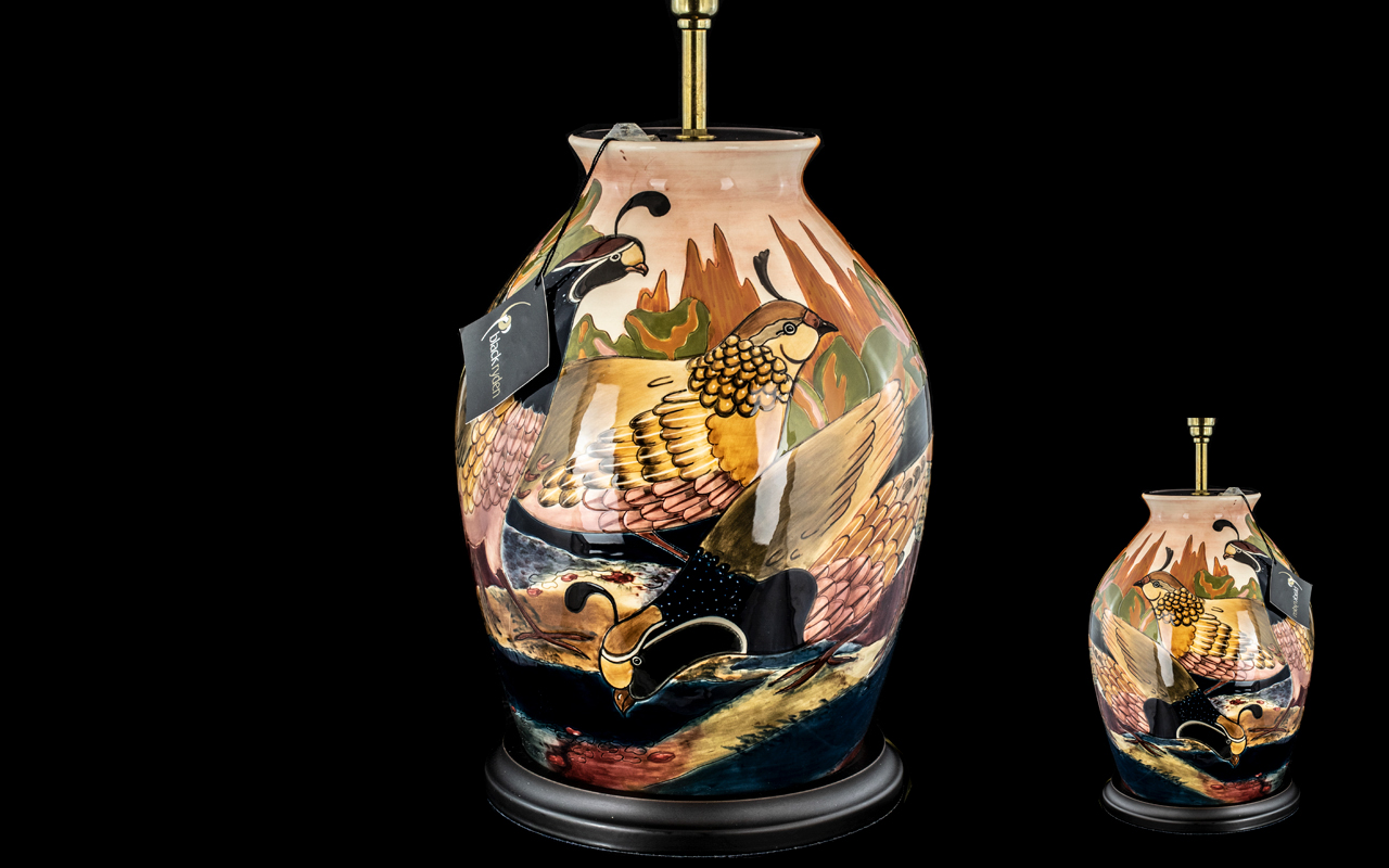 Black Ryden for Moorcroft Table Lamp, depicting birds and foliage. - Image 2 of 2