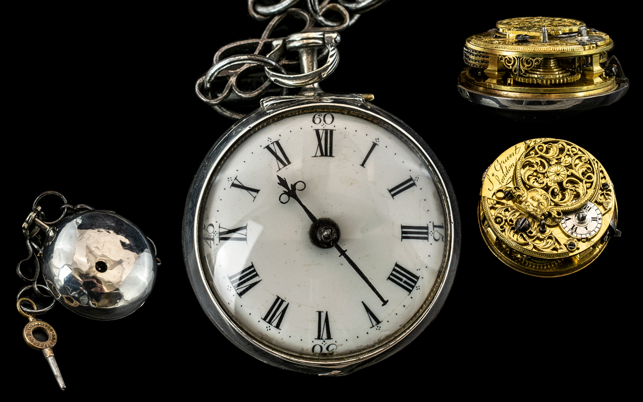 A George III - Excellent Quality Gents Sterling Silver Open Faced Verge - Key-wind Pocket Watch by - Image 3 of 3