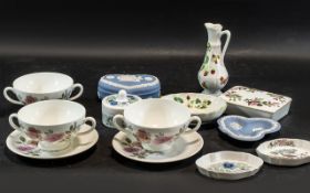 A Collection of Porcelain comprising, Wedgwood trinket box and pin dish, 3 cups and 2 saucers,