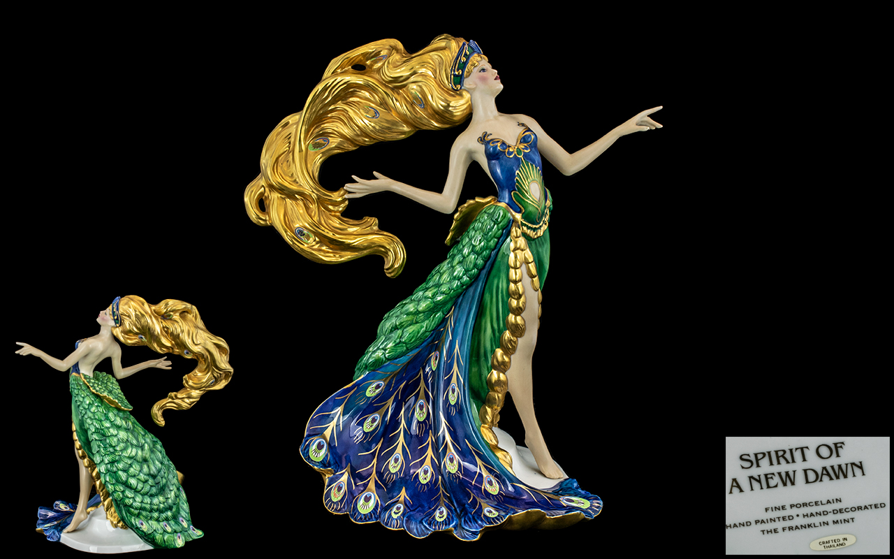 Franklin Mint - Nice Quality Hand Painted Porcelain Figure ' Spirit of a New Dawn ' Peacock Lady.