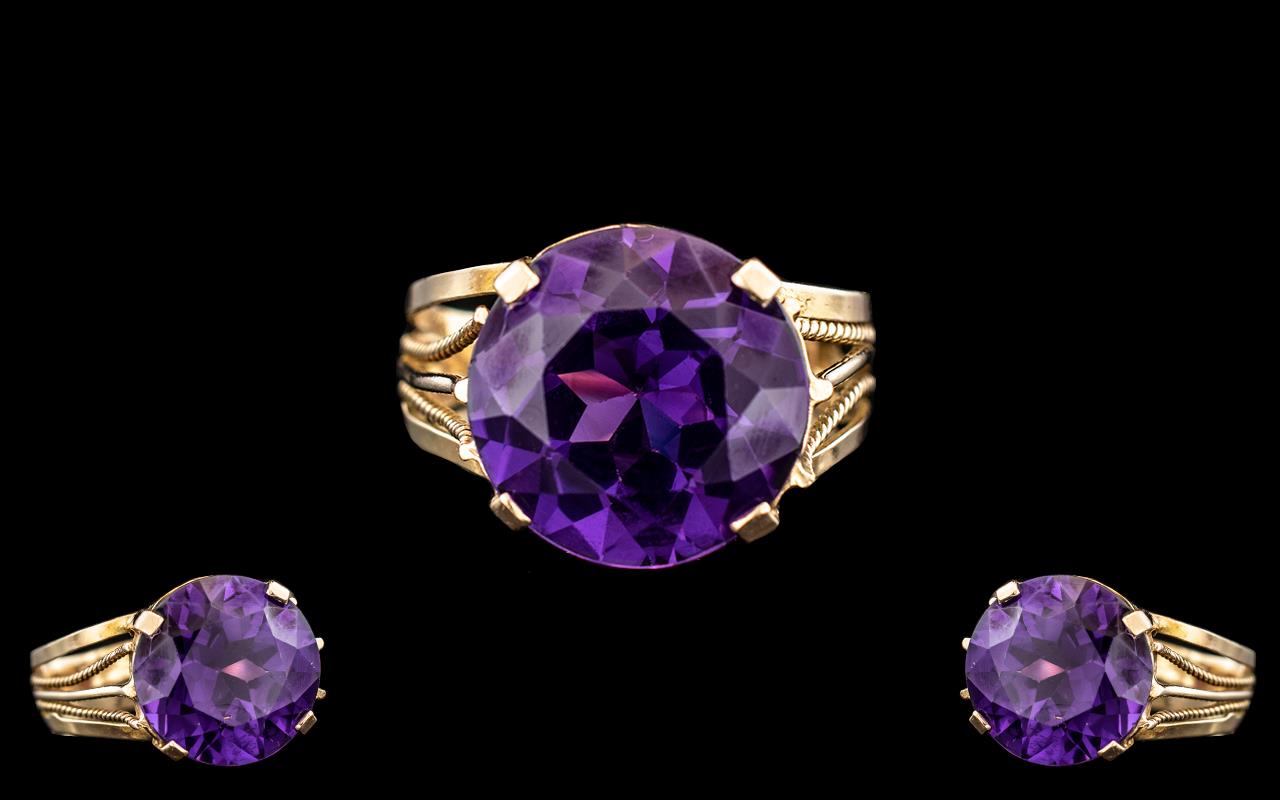 Egyptian 18ct Gold - Pleasing Single Stone Amethyst Ring, Shank of Ornate Design. The Large - Image 2 of 3