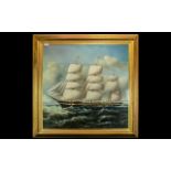 Large 20th Century Oil Painting 'On Board a Trading Ship in Full Sail in Choppy Seas', unsigned,
