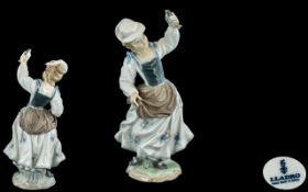 Lladro - Hand Painted Porcelain Figure ' Girl and Sparrow ' Model No 4758. Issued 1971 - 1979.