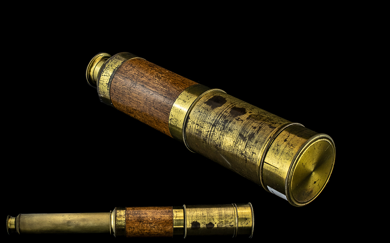 A Three Drawer Brass Telescope, unmarked, late 19th early 20th century, overall size 30". - Image 2 of 3