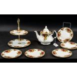 Royal Albert 'Old Country Roses' Teapot, two-tiered cake plate, and six small cake/sandwich plates,