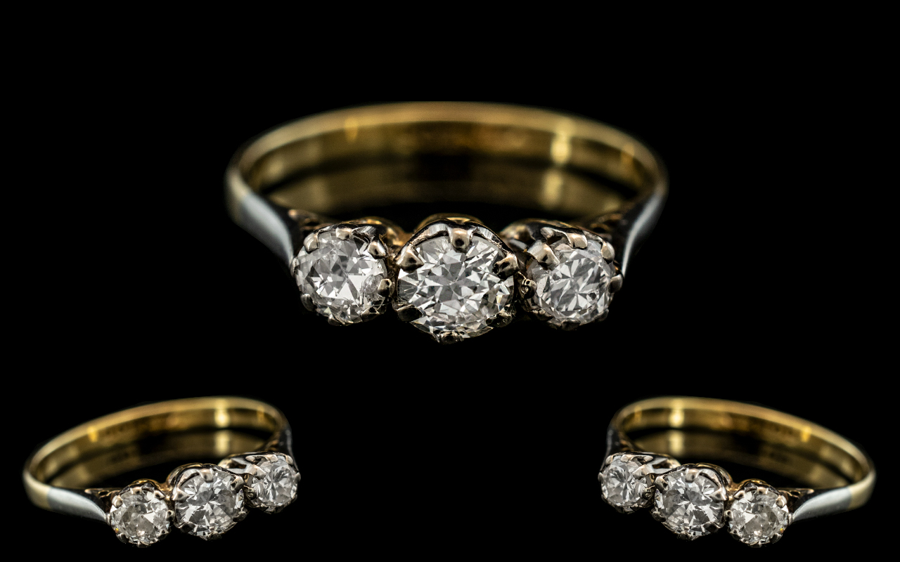 18ct Gold - Attractive 3 Stone Diamond Ring. Marked 18ct to Interior of Shank. Diamonds of Good - Image 2 of 3